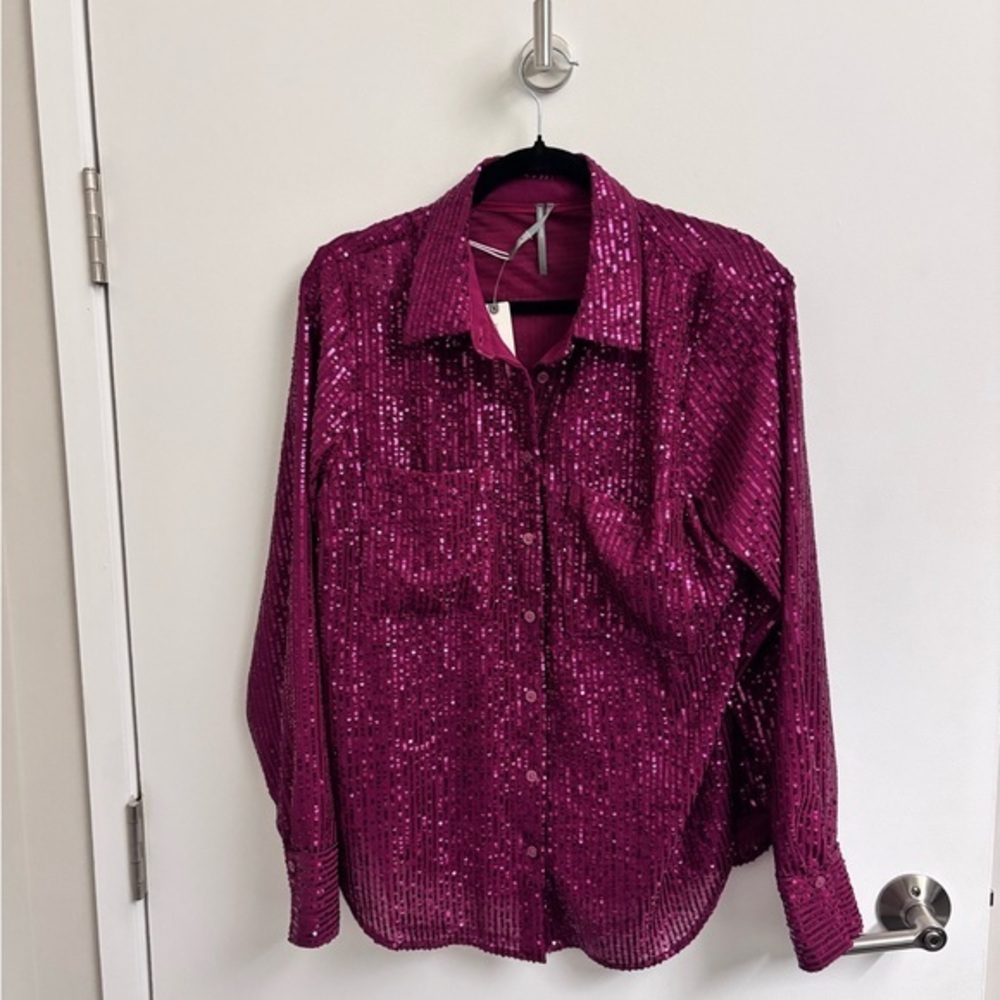 Vibrant Fuchsia Sequin Blouse